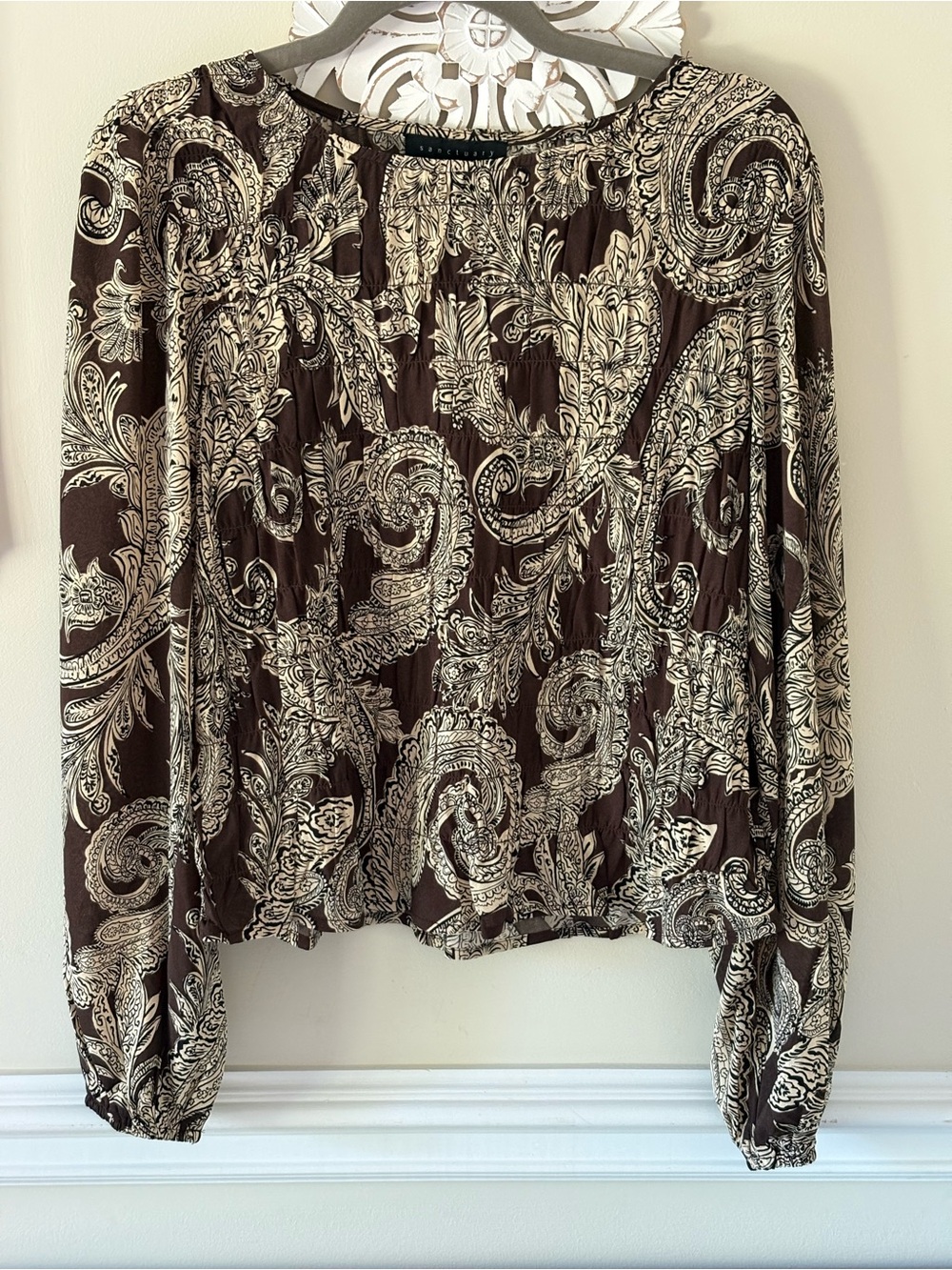 Sanctuary Brown and Cream Paisley Peasant Blouse